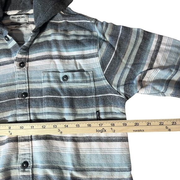 Billabong Hooded Flannel Shirt Mens Medium Blue Long Sleeve Button Striped Baja - Picture 3 of 9
